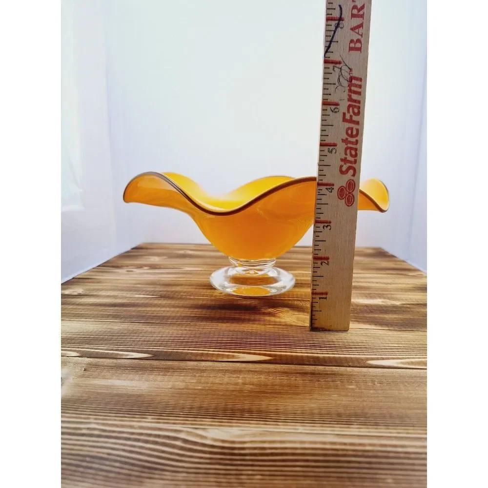 Vintage Teleflora‎ Gift Beautiful Orange Flower / Candy Glass Bowl Pedestal Base